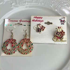 Vintage Christmas Holidays Wreath Sled Earrings French Hook & Huggie NWT 3/$25